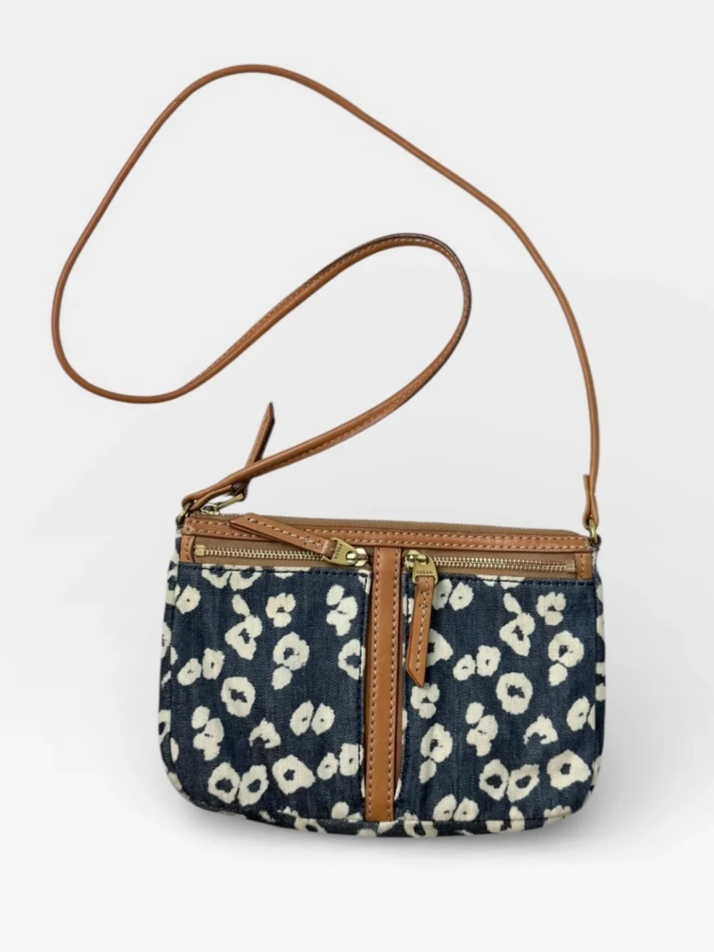 Fossil Erin Small Top Zip Crossbody Purse Bag Animal Print